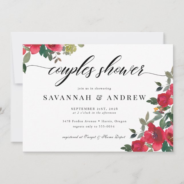 Convite Clasic Floral Elegant Script Couples Bridal Shower (Frente)