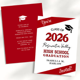 Convite Class Colors Red YY Graduation Invitation