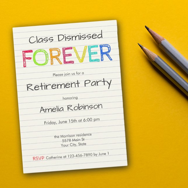 Convite Class Dismissed Forever Teacher Retirement Party (Criador carregado)