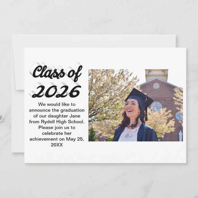 Convite Class of 2026 black script graduation photo  (Frente)