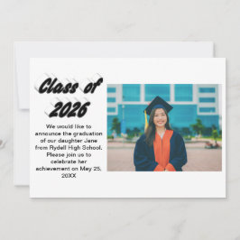 Convite Class of 2026 black typography graduation photo 