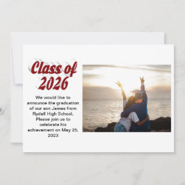 Convite Class of 2026 burgundy text  graduation photo 