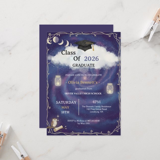 Convite Class of 2026 Die Cut Graduation Invitation Custom (Frente/Verso In Situ)
