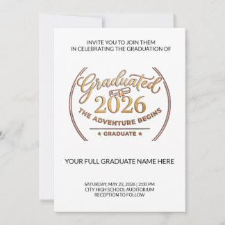 Convite Class of 2026 Gold Invitation | Invitación Oro