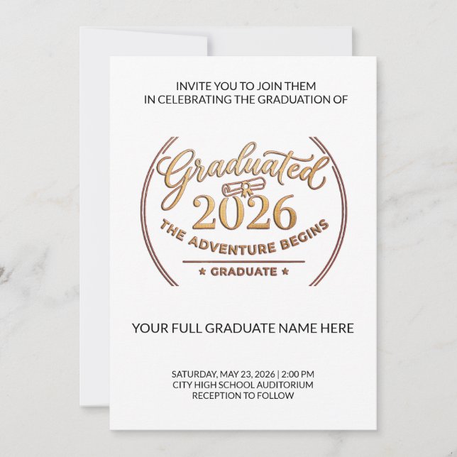 Convite Class of 2026 Gold Invitation | Invitación Oro (Frente)