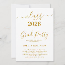 Convite Class of 2026 Gold Script Modern Graduation Party
