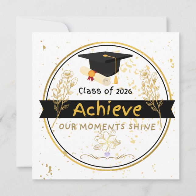 Convite Class of 2026 Graduation Gold Floral Sticker (Frente)