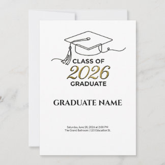 Convite Class of 2026 Graduation Invitation Gold and Black
