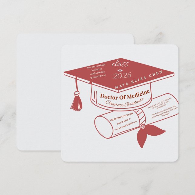 Convite Class of 2026 Graduation Party Invitation | Doctor (Frente/Verso)