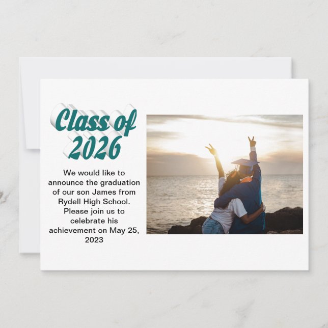 Convite Class of 2026 green text  graduation photo  (Frente)