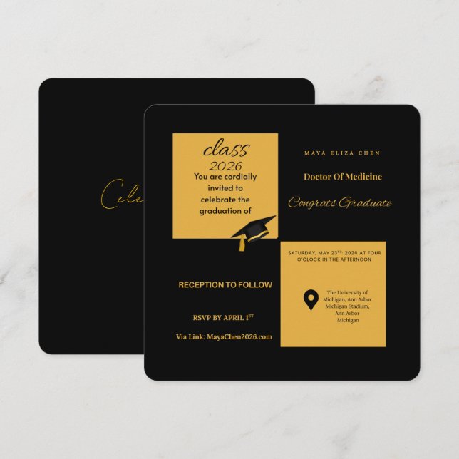 Convite  Class of 2026 Medical School Invite | Elegant Sq (Frente/Verso)