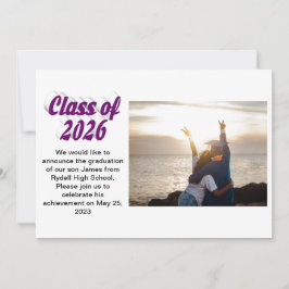 Convite Class of 2026 purple text  graduation photo 