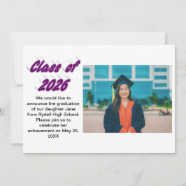Convite Class of 2026 purple typography  graduation photo