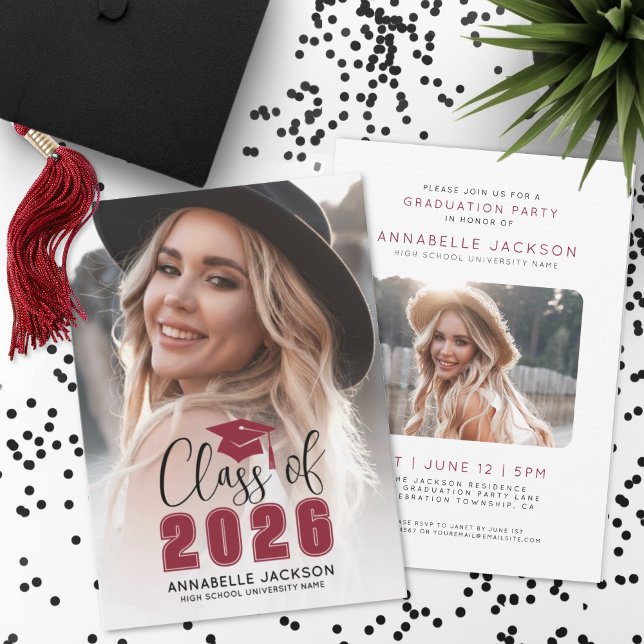 Convite Class Of 2026 Red Graduate Photo Graduation (Class Of 2026 Red Graduate Photo Graduation Invitation)