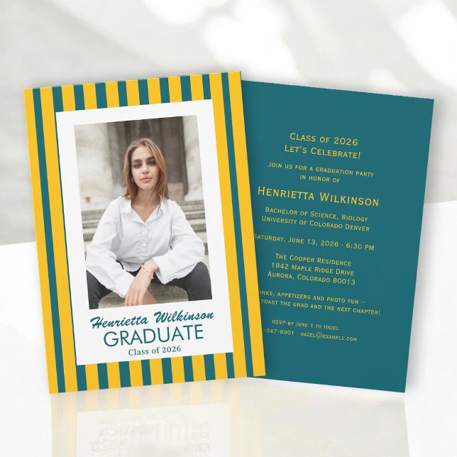 Convite Class of 2026 Teal Gold Modern Graduation Party  (Criador carregado)