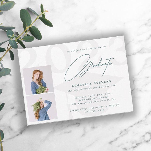 Convite Class of year elegant 2 photos graduation party (Criador carregado)