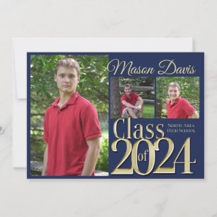 Convite Classe Azul e Dourada de Graduação de Foto 2020