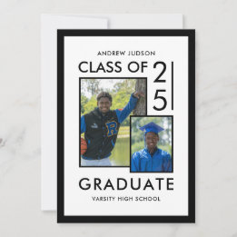 Convite Classe Branca Moderna de 26 Fotos de Graduados Cas