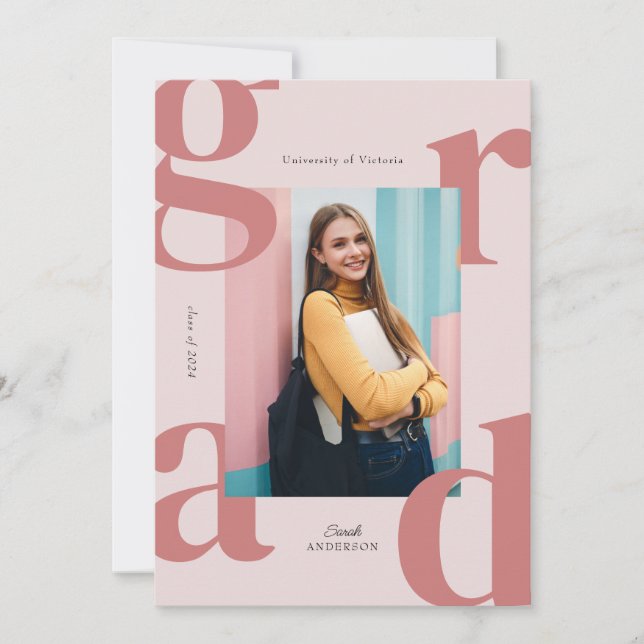 Convite Classe Branca Moderna Rosa de Graduação de 2024 (Frente)