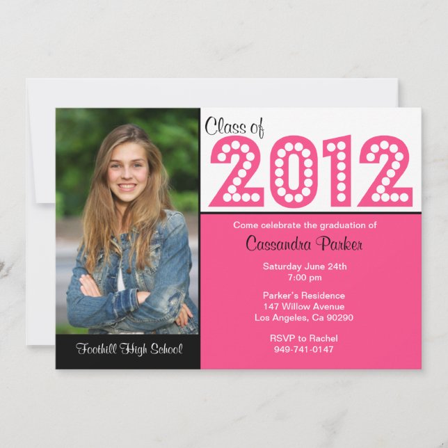 Convite Classe de 2012 Pink Graduation SCROLL DOWN para 20 (Frente)