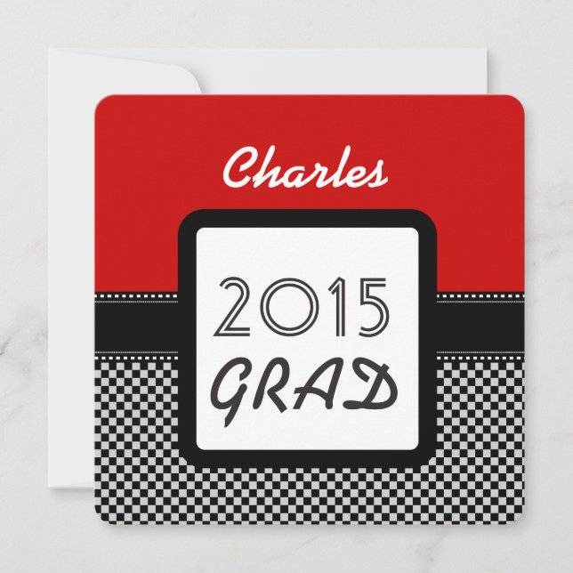 Convite Classe de 2015 ou QUALQUER ANO Red Black Checks A1 (Frente)