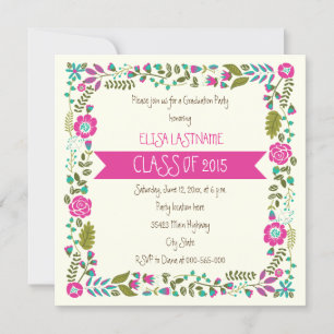 Convite Classe de 2015 rosa & de graduação floral da bei