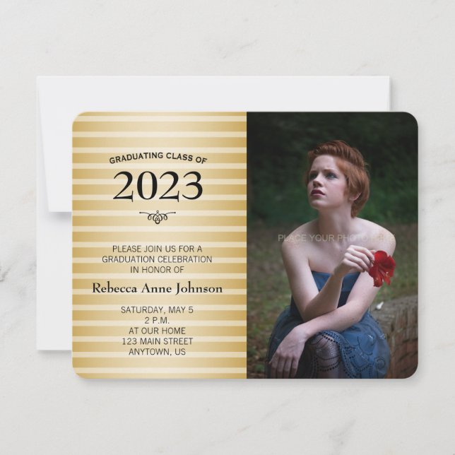 Convite Classe de 2016, Dourada Graduação de Fotos em Stri (Frente)