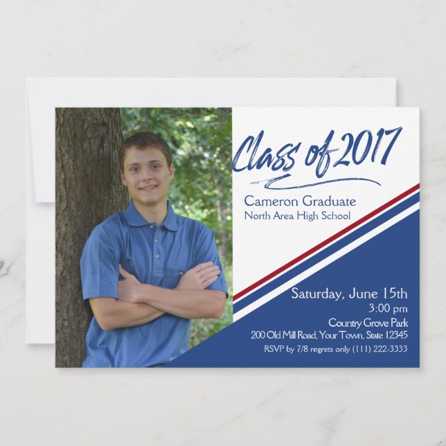 Convite Classe de 2017 - Script de Mão - Foto Azul e Verme (Frente)