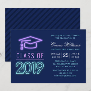 Convite Classe de 2019 Graduação de Neon Azul Moderna e