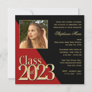 Convite Classe de 2023 Dourado Formando vermelho com foto