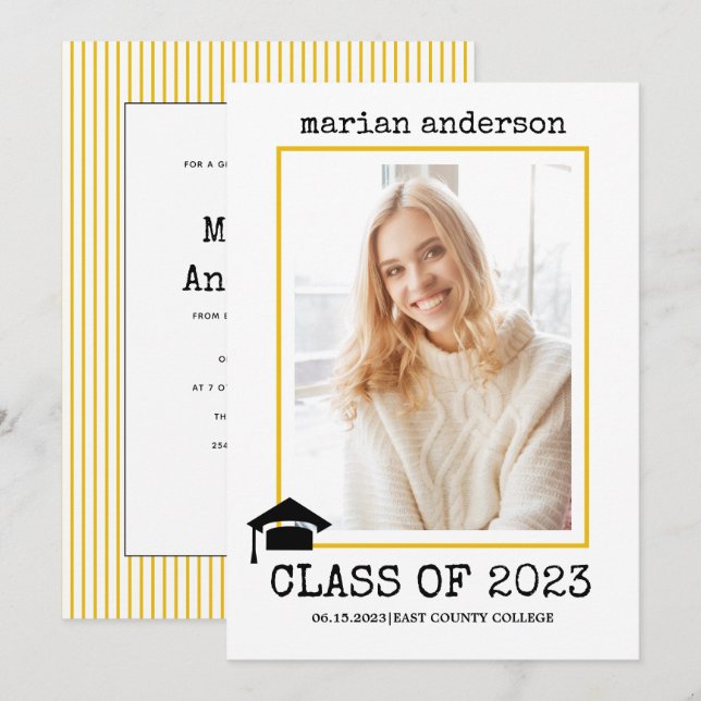 Convite Classe de 2023: Foto da graduação amarela da máqui (Frente/Verso)