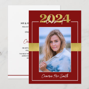 Convite Classe de 2024 Maroon e Festa de formatura Dourada