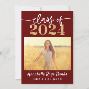 Convite Classe de 2024 Script Maroon Imprimível