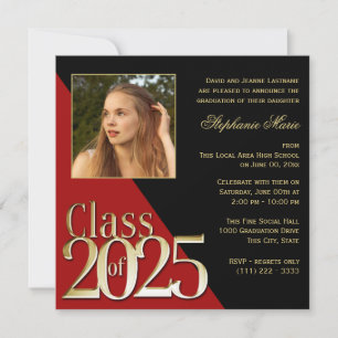 Convite Classe de 2025 Dourado Formando vermelho com foto
