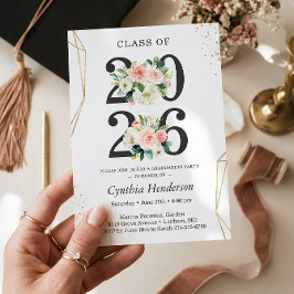Convite Classe de 2025 Graduação Floral Dourada Moderna pa