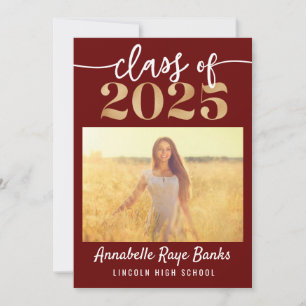 Convite Classe de 2025 Script Maroon Imprimível