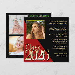 Convite Classe de 2026 Dourado Formando vermelho com foto