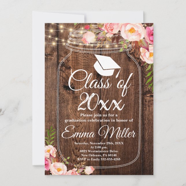Convite Classe de 20XX - Graduação Floral Boho (Frente)