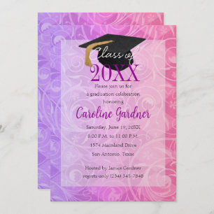Convite Classe de 20XX Graduação Rosa e Roxo