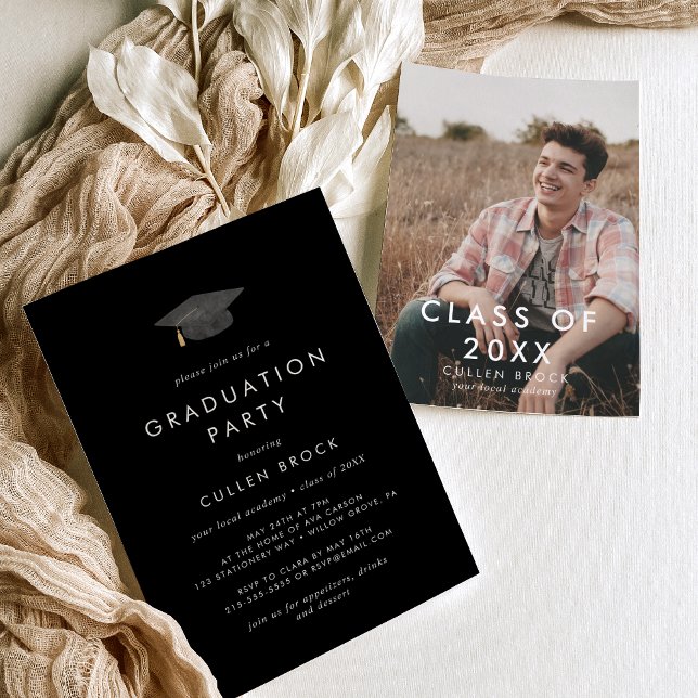 Convite Classe de Boné de Formando Preto Chic do Partido d (Criador carregado)