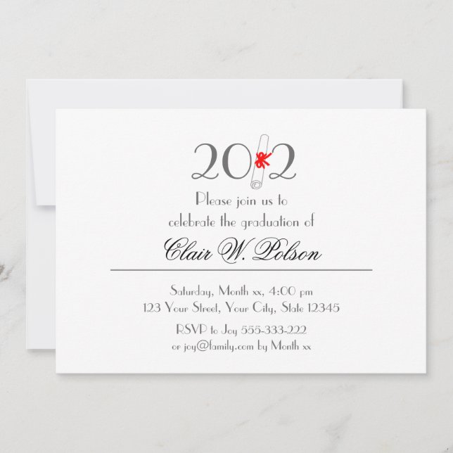 Convite Classe de Celebração de Graduação de 2012 (Frente)