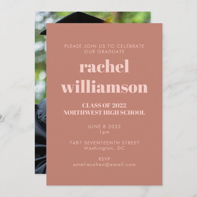 Convite Classe de Festa de formatura de Foto de Terracotta (Frente/Verso)