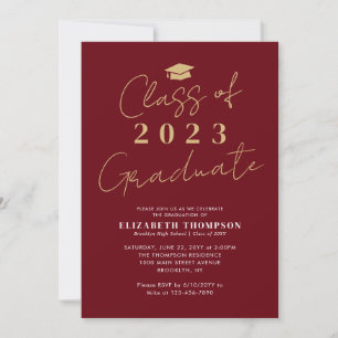 Convite Classe de Festa de formatura Dourada vermelha 2023