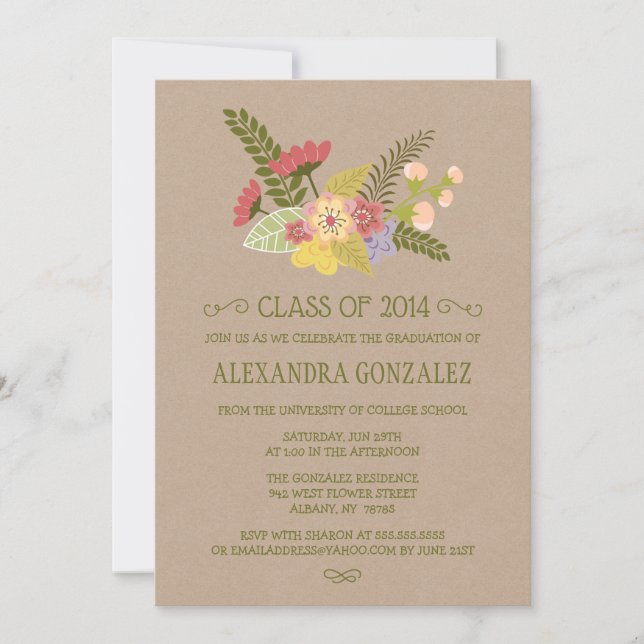 Convite Classe de festa de formatura floral de 2014 kraft (Frente)