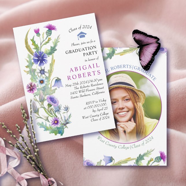 Convite Classe de flor silvestre de aquarela de graduação  (Criador carregado)