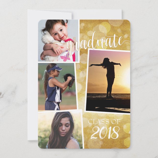 Convite Classe de formando de 20__ Dourado Bokeh com 4 fot (Frente)