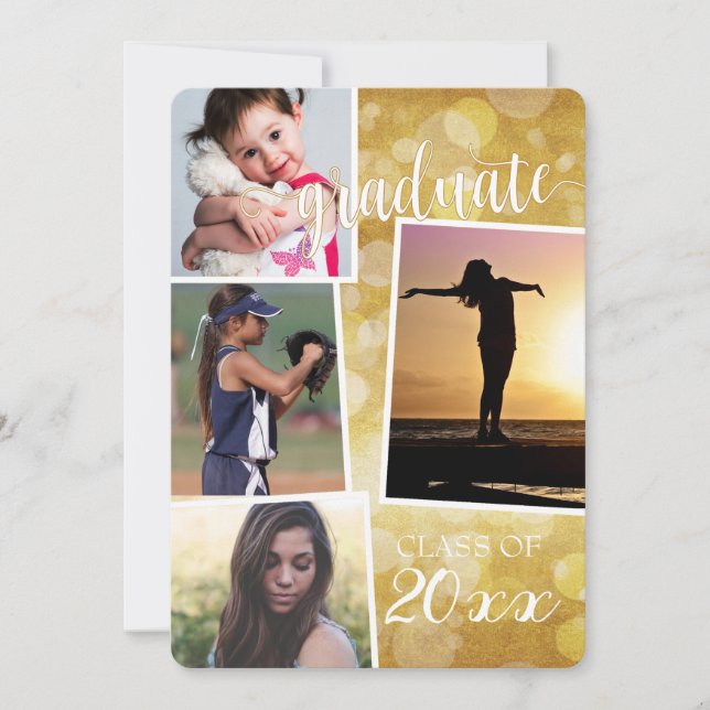 Convite Classe de formando de 20__ Dourado Bokeh com 4 fot (Frente)