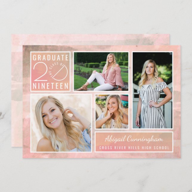 Convite Classe de formando do Partido de Aquarela de 4 Fot (Frente/Verso)