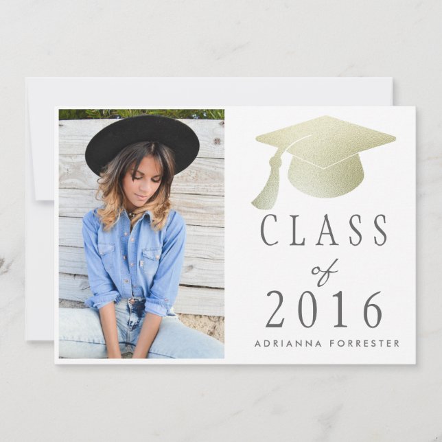 Convite Classe De Foto De Graduação De Folha De Prata De 2 (Frente)