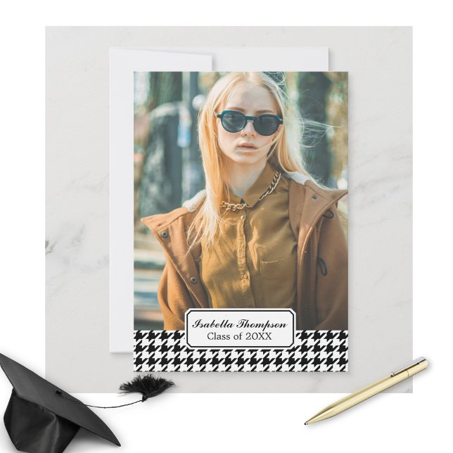 Convite Classe de Foto de Graduação Trendy Houndstooth de  (Criador carregado)